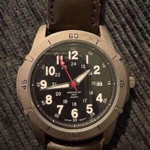 Vintage men Brown Leather Strap Watch with Black Dial needs battery